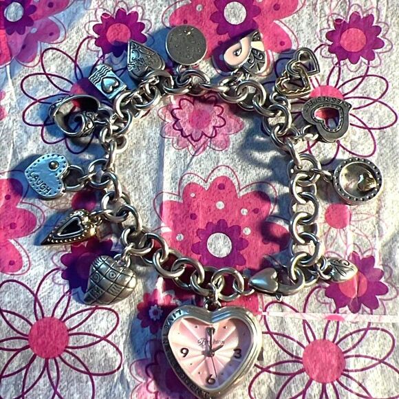 Brighton 2005 Power Of Pink Breast Cancer Awareness Heart Watch Charm Bracelet - Picture 2 of 8